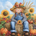 Brighten your garden or porch with the 10 x 10 Happy Scarecrow in Field Sign TTE-299, featuring a cheerful scarecrow amid sunflowers, pumpkins, and autumn leaves—a perfect rustic accent for fall outdoor décor.