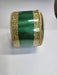The 2.5X10YD Emerald Gold Vertical Glitter Stripe Ribbon (LS31207R) features a central green satin band with wide glittery gold edges, displayed on a plain white background.