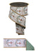 The D. Stevens 2.5X10YD ribbon showcases floral crosses on a wood pattern, gold-trimmed edges, and a light green underside, identified as Brown Taupe Lt Green Floral Crosses/Fused LX108327.