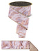The 2.5 x 10 YD Marble Fused Ribbon LX110130 features a pink and gold marbled pattern with gold-trimmed edges, partially unrolled to showcase its stylish design—ideal for versatile decorating.