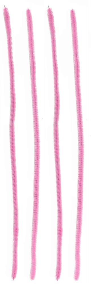 Four 12L X 6MM Pink MA200122 chenille stems are arranged vertically in parallel on a white background.