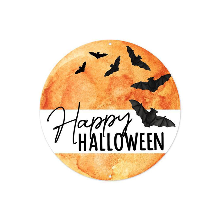 8"Dia Happy Halloween Moon Sign Lt Orange/Black/White/Rust MD1016