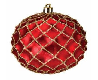 100Mm Vp Glitter Net Ornament Box of 4 Red And Gold MTX57126