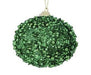 The 80MM Glitter Ball Ornament Green MTX69683 is a round Christmas decoration featuring shiny beads and sequins with a gold hanging loop, creating a textured, sparkling appearance ideal for festive decor.