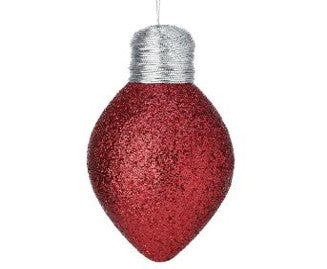 7" Glitter Lightbulb Ornament Red MTX70543