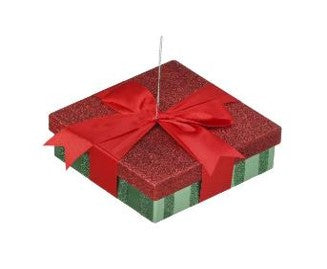 6" Vp Glitter Gift Box Ornament Red And Green MTX71803