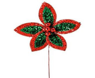 22" Sequin Poinsettia Stem  Red And Green MTX71996