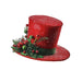 The 5.5 Red Green and Silver Retro Felt Top Hat MTX75961 features a festive design with snow-dusted felt, berries, pine needles, small ornaments, and a green band—perfect for holiday décor.