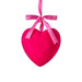 The 9 Hot Pink Flocked Heart Hanging Ornament (MTX77058HP) features a plush heart suspended from a pink satin ribbon tied in a bow, perfect for adding vibrant charm to any decor.