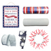 The McKenzie Cole Patriotic Wreath Kit 03112025 includes a Freedom sign, red, white & blue stripe mesh rolls, white faux dupioni ribbon, and a red wire wreath frame—perfect patriotic supplies for American Independence Day.