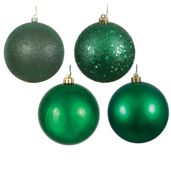 4.75" Emerald, Four Finish Ball Ornament Set VCN591224A