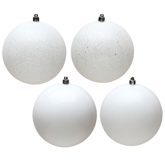 4.75" White, Four Finish Ball Ornament Set VCN591211A