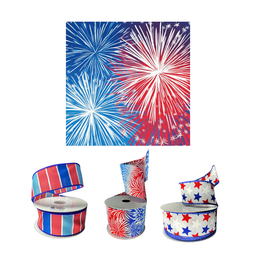 The Patriotic Ombré Fireworks Sign & 3 Ribbon Bundle 03122025 features a vibrant square sign and three patriotic-themed ribbons—perfect for festive celebrations.