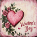 The 10 x 10 Pink Valentines Day Sign TTE-120 features a pink heart with roses and green leaves on a textured background. Valentines Day is scripted in red cursive, adding charm to this alluring scene.