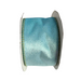 A spool of 2.5 light blue velvet with a satin back ribbon, featuring gold-stitched edges, elegantly wound around a white cardboard reel.