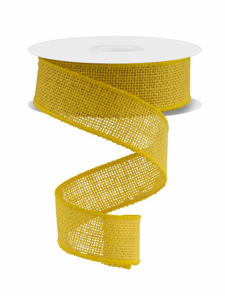 A 1.5X10Yd Yellow Jute Ribbon (RA172029) spool with a loose yellow length spirals downward against a plain white background.