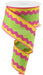 A spool of wired ribbon with a wavy design, the 2.5X10YD Lime Yellow Fuchsia 3-In-1 Ricrac On Royal Burlap Ribbon RG2029Y2 features vibrant lime green burlap with pink and yellow zigzag stripes.