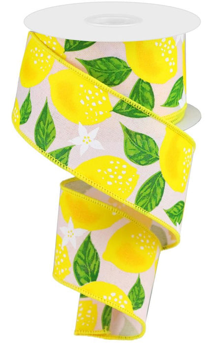 2.5"X10Yd Lemons On Royal Powder Pink, Yellow And Green RGA118615