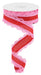 A spool of 1.5X10Yd Light Pink Red Lace Edge Royal Burlap Ribbon (RGA15418F) is partially unrolled, showing its wide red center and light pink lace-edged design in a spiral shape.