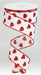 The 1.5X10Yd White and Red Small Glitter Hearts on Royal Ribbon RGA173727 features red glitter hearts and red-stitched edges, with a length that curls gracefully downward in a spiral.