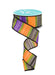 A partially unwound spool of 1.5X10Yd Purple Black Orange and Lime Watercolor Stripes Ribbon (RGA1919CN) with wide glitter stripes curls downward against a white background.