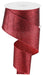 A partially unspooled 2.5X10YD Cranberry Shimmer Glitter Ribbon (RGC1597Y6) is coiled in a spiral, displaying its sparkling, glittery material as it winds around a white spool.