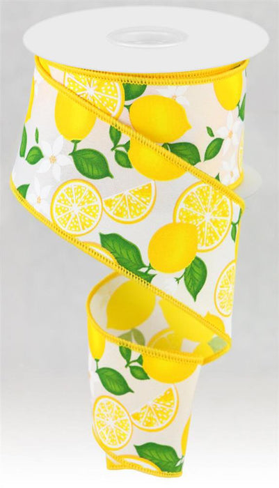 2.5"X10Yd Lemon W/Leaves/Flowers White Yellow And Green RGC165927