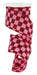 The 2.5 x 10yd Pink/Red Glittered Check on PG Fabric Ribbon (RGC18018F) features a shimmering pink and red checkerboard pattern, adding a sparkling, luxurious touch to any décor or craft project.