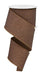 A 2.5x10yd brown ribbon (RGE138104) with fine glitter, gold-edged trim, and a finely textured surface is partially unrolled from a white spool in a loose spiral.