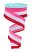 A spool of 1.5 X10Yd Hot Pink/White/Red Faux 3-In-1 Vertical Stripe Ribbon (RGE16088F), featuring vibrant vertical stripes, is unspooled in a zigzag shape against a white background.