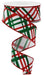 A spool of 1.5 x 10YD White Red and Emerald Windowpane Plaid Ribbon (RGE1652K2) unwinds in a spiral against a white background, showcasing its vibrant red and emerald plaid pattern.