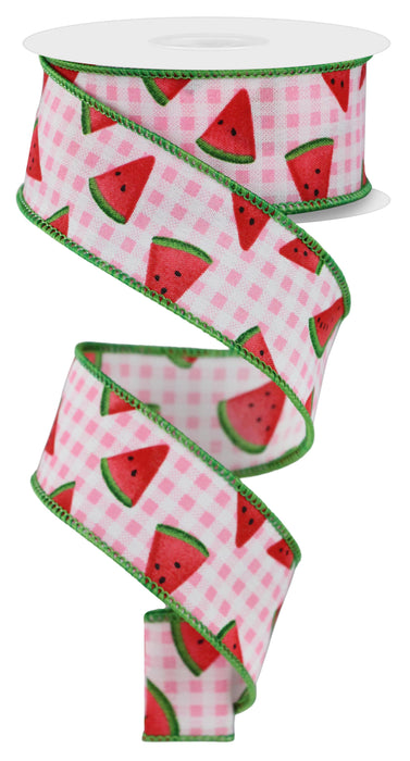 1.5"X10Yd Watermelon Slice W/Gingham White Light Pink Black Red And Green RGE178215