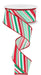 A partially unrolled spool of 1.5 X10Yd White/Mint/Jade/Red Diagonal Stripe Ribbon (RGE1824AN) with glittery red edges curls downward, displaying its festive stripes.