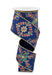 The 2.5 x 10 yd Navy/Red/Emerald/Gold Ornate Loop Diamond Ribbon (RGE19241A) features jeweled floral swirls and shimmering gold trim, partially unspooled to display its lavish multicolor design.