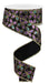 A 1.5 x 10yd spool of Black/Mardi Gras Quatrefoil Petals Ribbon (RGE192502) features a festive design in black with Mardi Gras colors, perfect for decorating, and unrolls easily in a spiral shape.