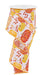A 2.5X10Yd White Brown Rust and Yellow Pumpkins with Berries Ribbon (RGE1983W6) featuring an autumn-inspired pumpkin and berry design on a crisp white background.