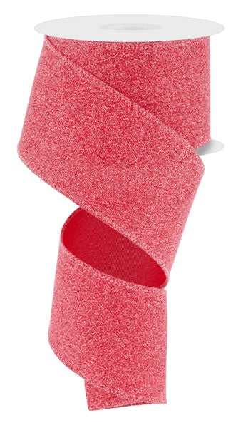 The 2.5X10YD Red Crystal Shine Ribbon RGE199524 is a dazzling red ribbon with a spiral loop extending downward.