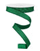 A spool of 5/8X10YD Emerald Green Shimmer Glitter Ribbon RGF108906 with a loose, curled section hanging in a spiral shape against a white background.