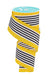 The 2.5x10YD White/Black/Yellow Vertical Stripe/Polka Dot Edge Ribbon (RGF1301CJ) features bold black and white stripes and bright yellow edges with white polka dots, providing a whimsical spiral effect when partially unwound, perfect for playful decorations.