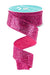 A spool of 1.5X10YD Fuchsia Laser Glitter Ribbon (RGF153207) spirals downward, vibrant and shimmering against a white background as it reflects light like laser glitter.