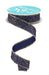 A 7/8 X10Yd Navy/Gold Irregular Spotted Glitter Ribbon (RGF7819WA) featuring gold-trimmed edges is loosely unspooled in a spiral against a white background.