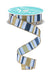 A spool of 7/8X10Yd Light Blue Smoke Blue Gold and White Horizontal Stripe Ribbon (RGF791814) with shimmering gold glitter edges, unwound in a loose spiral.