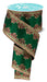 A 2.5X10YD Emerald Green Gold Red Lux Scallop Trim Ribbon (RGH10357R) with gold and red floral embroidery, partly unrolled in a spiral on a white background, shines with elegant scallop trim.