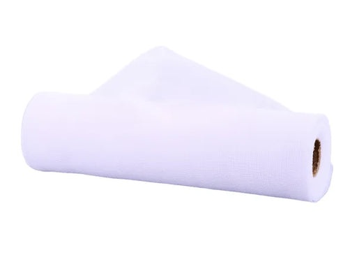 The White Fine Weave Mesh 10.25 Inches by 10 Yards (RY500027) features a white mesh roll with a brown cardboard core, shown partially unrolled on a white background.