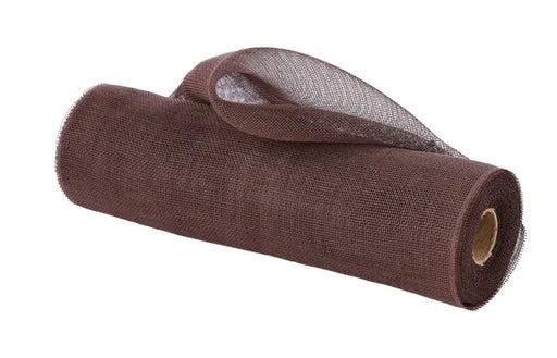 The Chocolate Fine Weave Mesh 10.25 Inches by 10 Yards RY500031 is partially unrolled, displaying its fine mesh grid pattern and central cardboard tube.