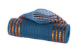 A rolled-up 10.25X10Yd Smoke Blue and Orange Fine Weave XL Foil with Jute Border (RY5038FX), featuring metallic copper-like stripes and a visible grid on the underside, displayed on a white background.