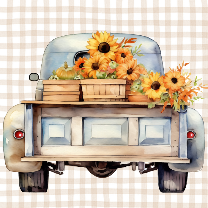 10" Trendy Tree Sunflower Truck Square Metal Sign TT-146