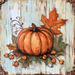 A rustic illustration of an orange pumpkin, leaves, and berries on distressed wood decorates the 10 x 10 Vintage Fall Pumpkins & Berries Sign TTE-269—perfect for adding cozy autumn charm to your space.
