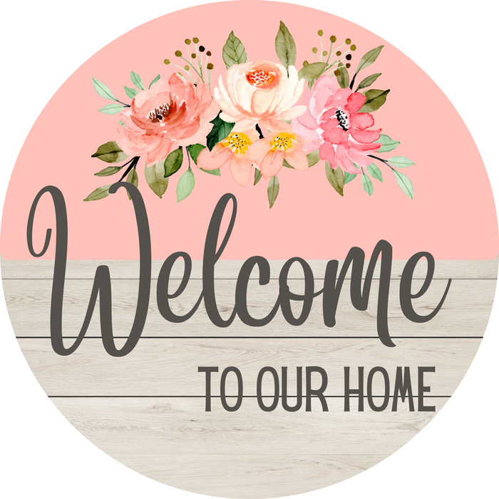 10" Trendy Tree Pink Welcome To Our Home Round Metal Sign TT-119