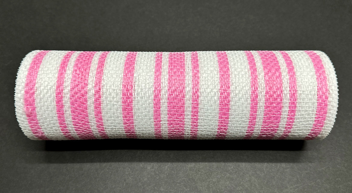 White-Pink Ticking Fabric Mesh, 10"X10Y XB240310-03